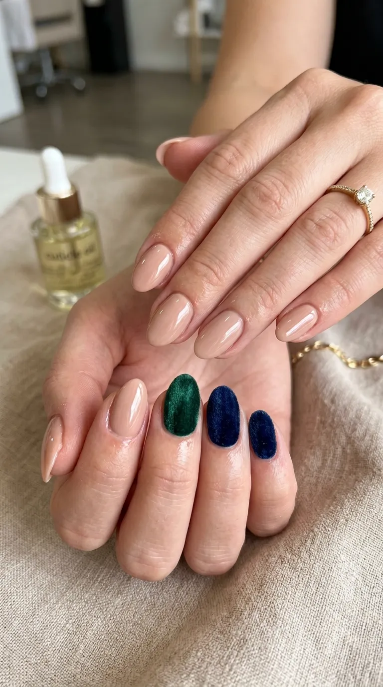 Velvet and nude manicure
