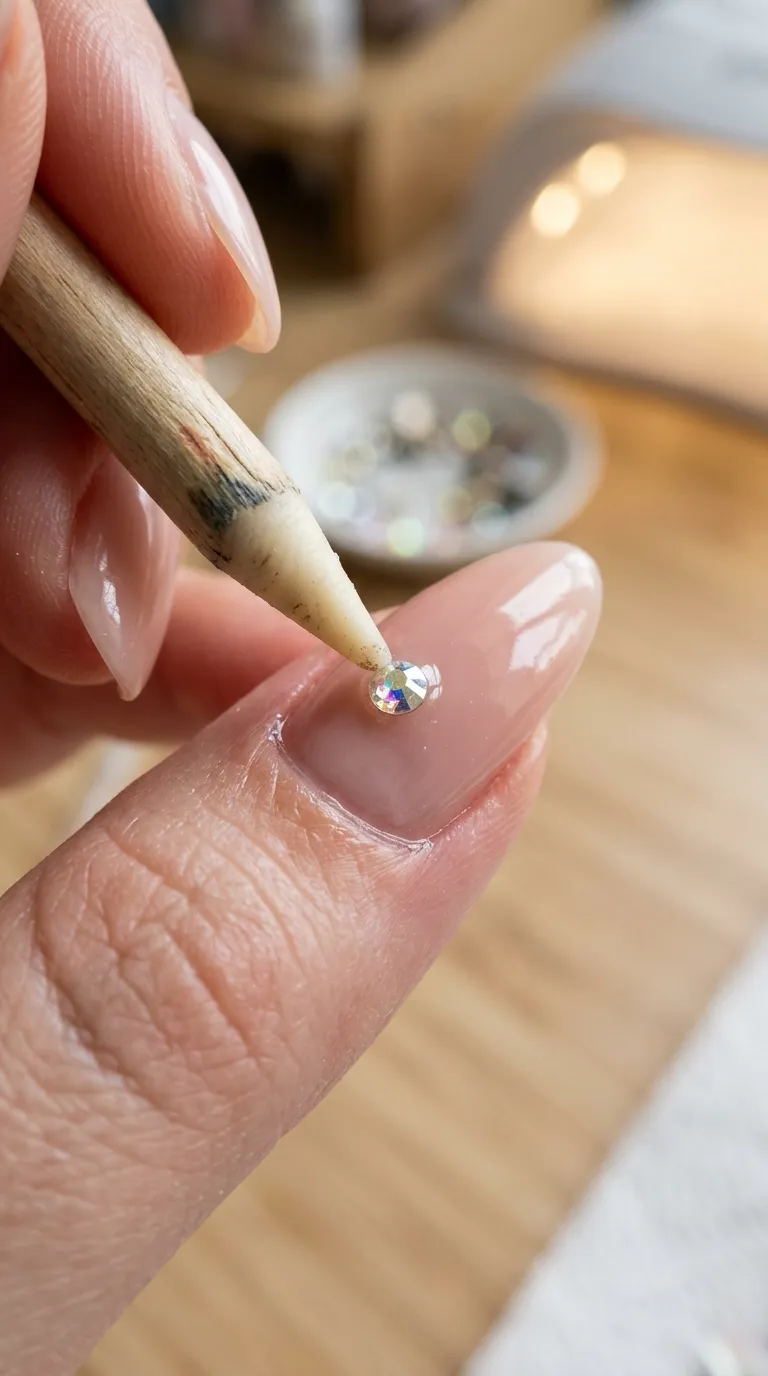 Wax pencil tool pressing single rhinestone tacky top coat macro bling nail designs