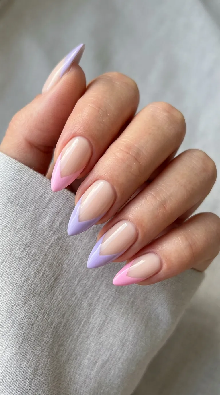 short stiletto nails french design chrome tip