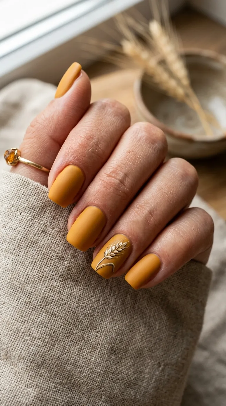 Yellow nails with wheat detail
