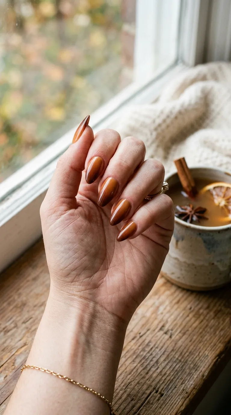 Apple orchard nails with a caramel and cinnamon ombre