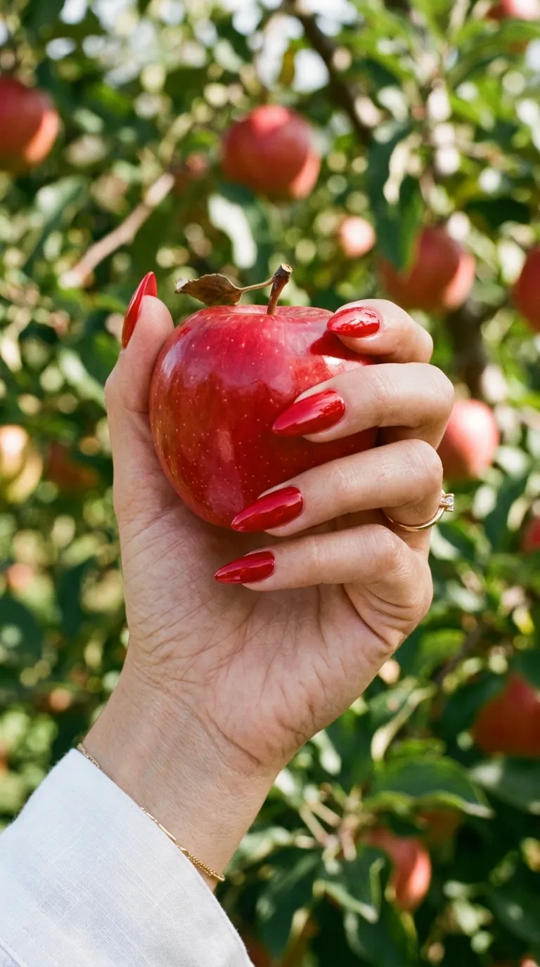 Apple orchard nails in glossy apple red