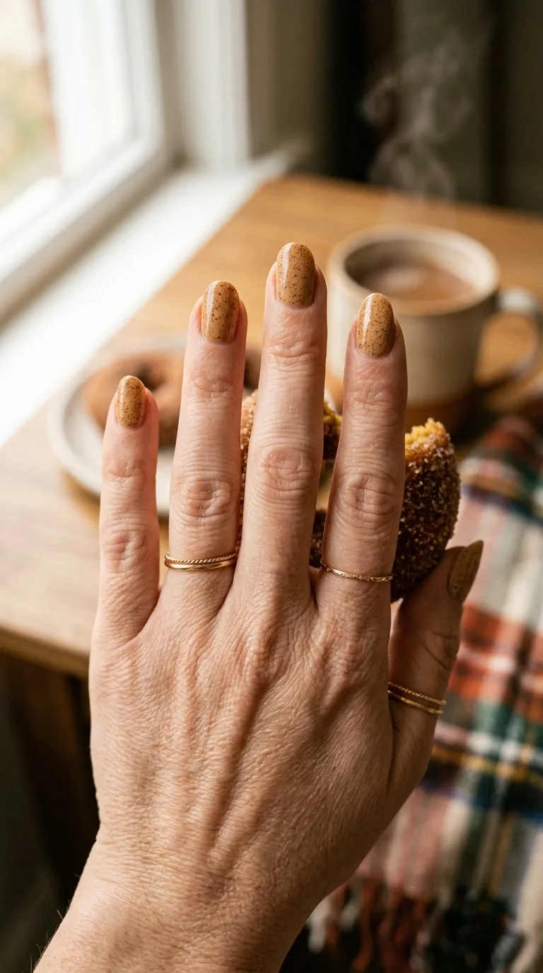 Apple orchard nails inspired by a spiced donut and cider