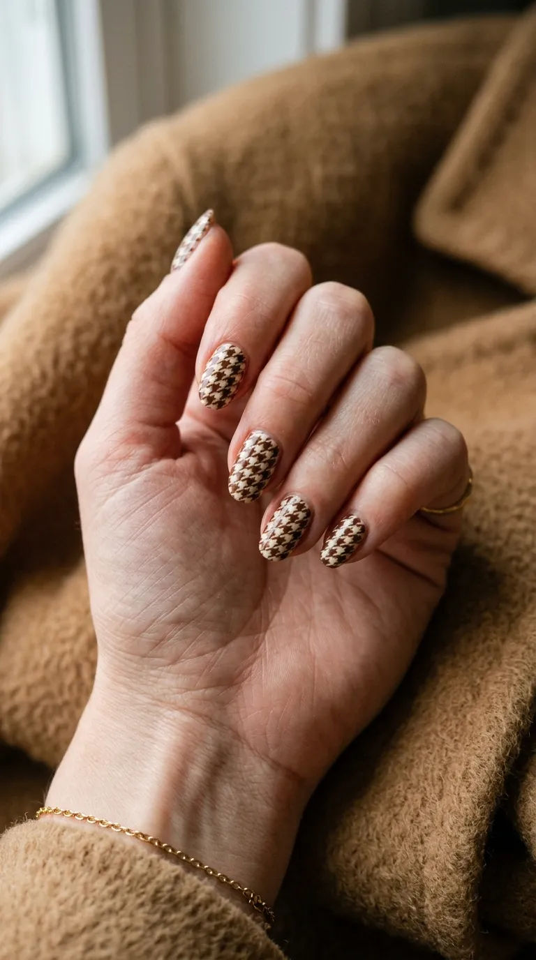 Houndstooth nails in brown and cream for a warm autumnal take