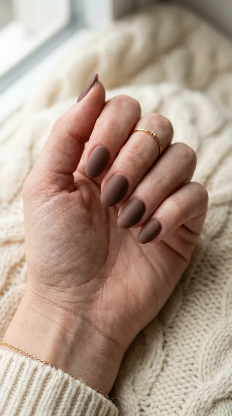 Mocha mousse nails in a solid soft matte finish