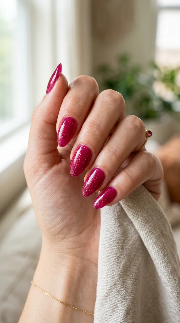October birthstone nails in deep pink tourmaline