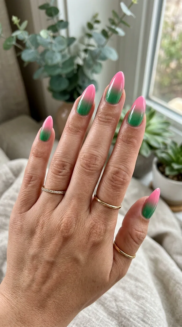 October birthstone nails in a watermelon tourmaline ombre