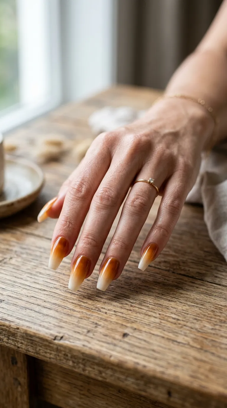 Oktoberfest nails with an amber ombre fade