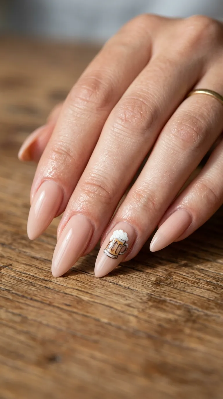 Oktoberfest nails in a golden amber shade with a star accent