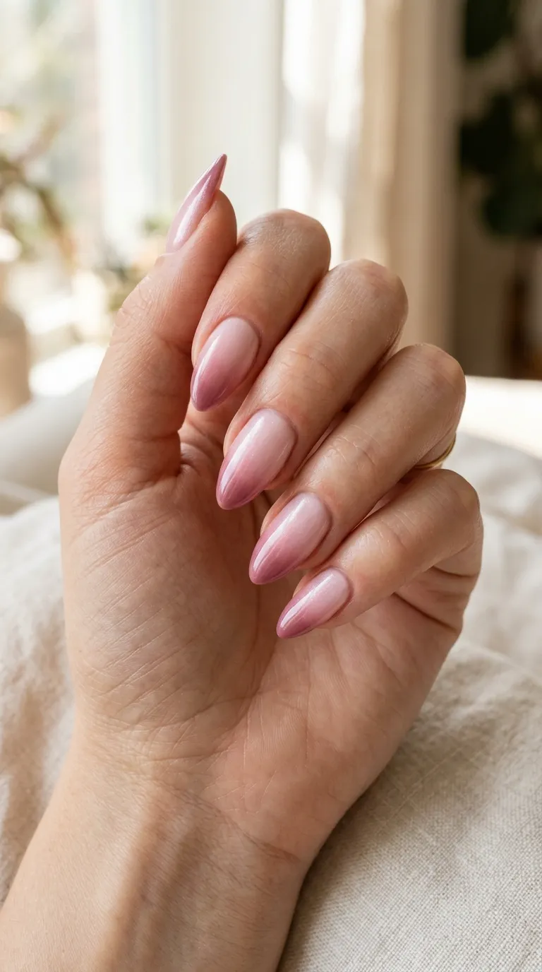 Pink ribbon nails in an all-pink ombre for subtle support