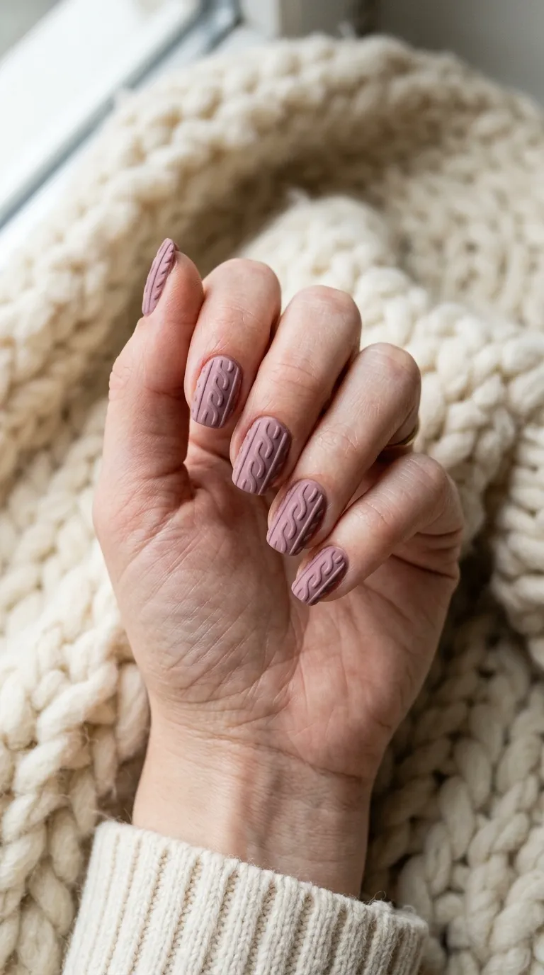 Sweater weather nails with burgundy 3D knit texture