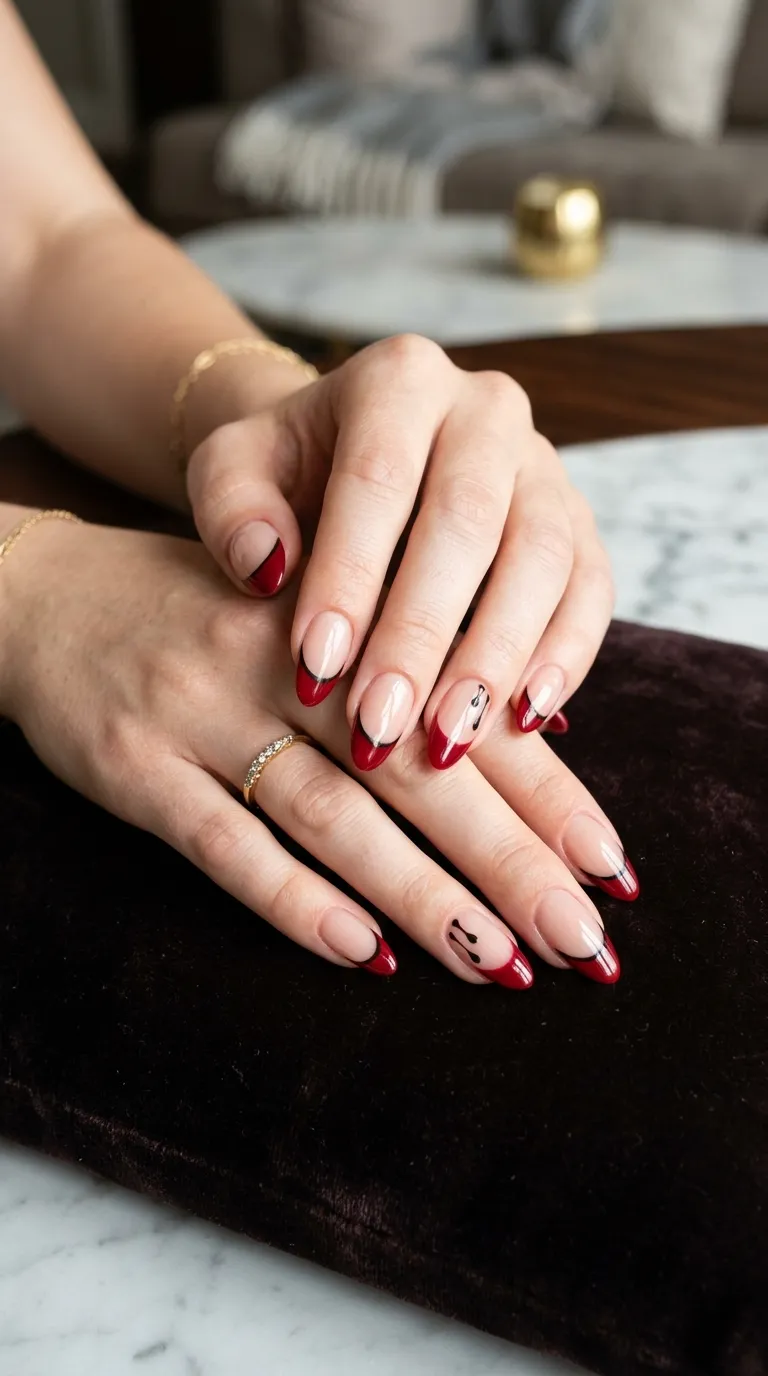 red and black vampire nails with dripping blood accent