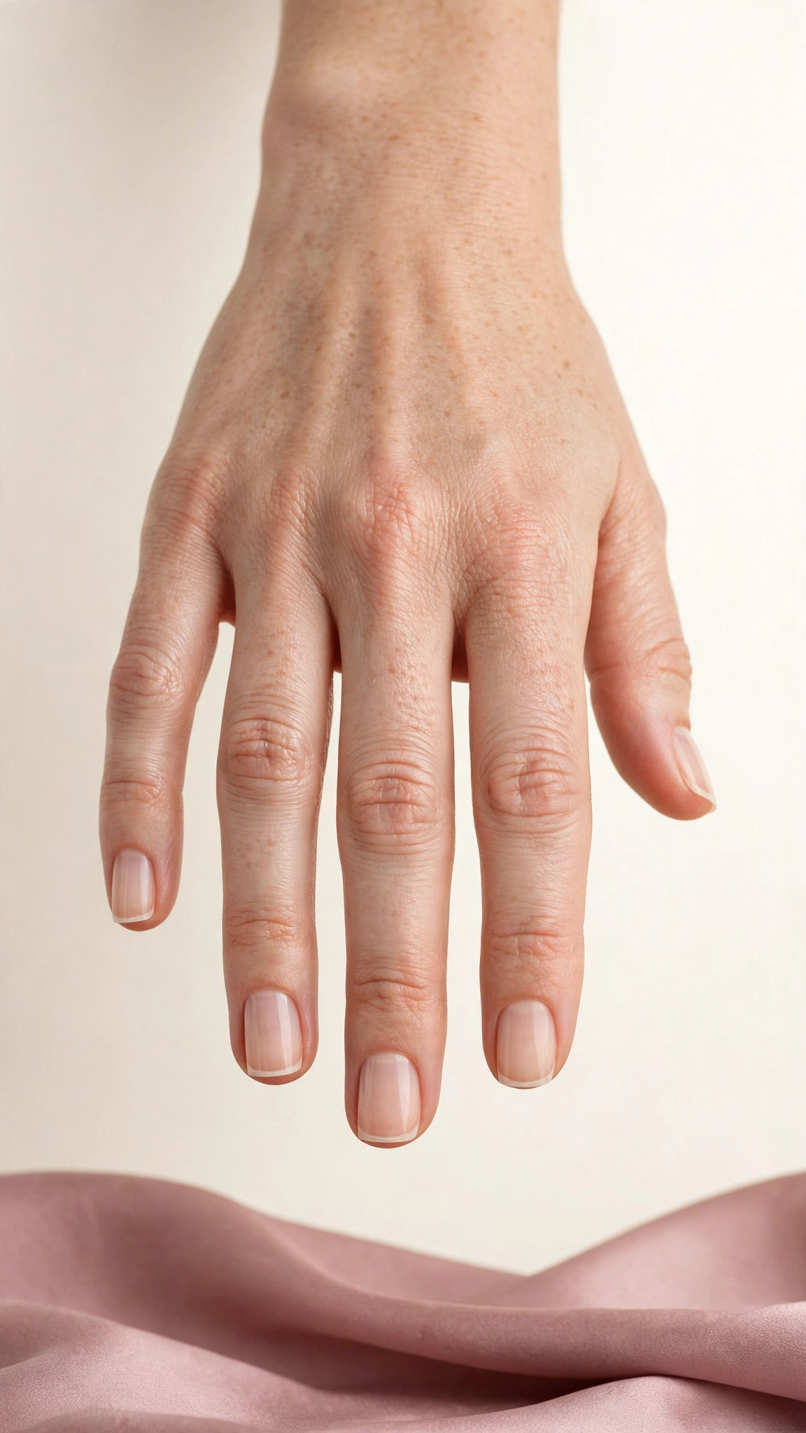 Short natural nails with a barely-there micro-tip American manicure