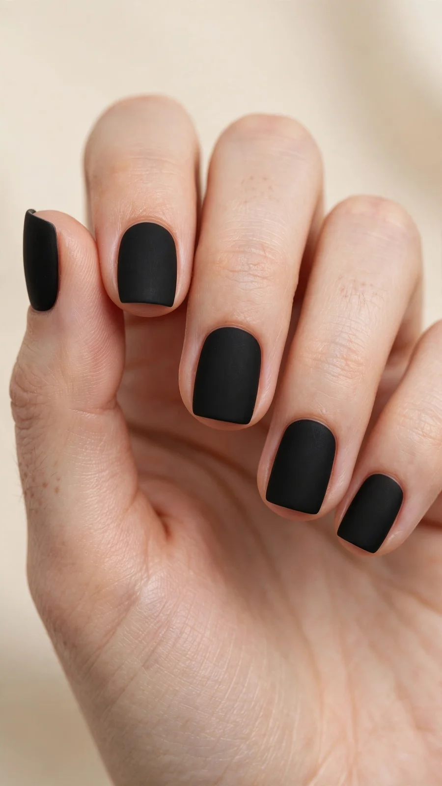 Matte black nails on short square nails