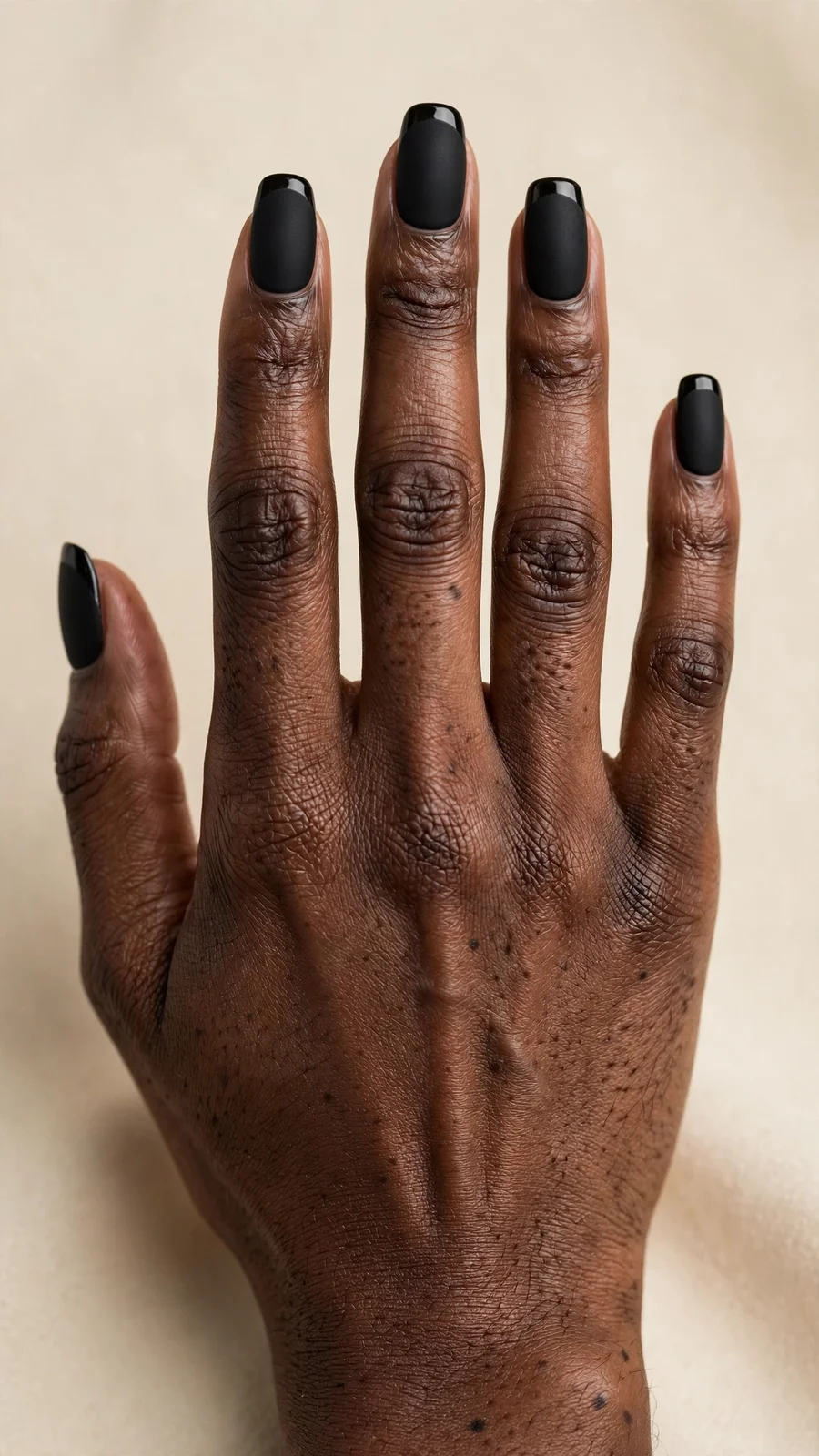 Matte black nails with glossy black French tips