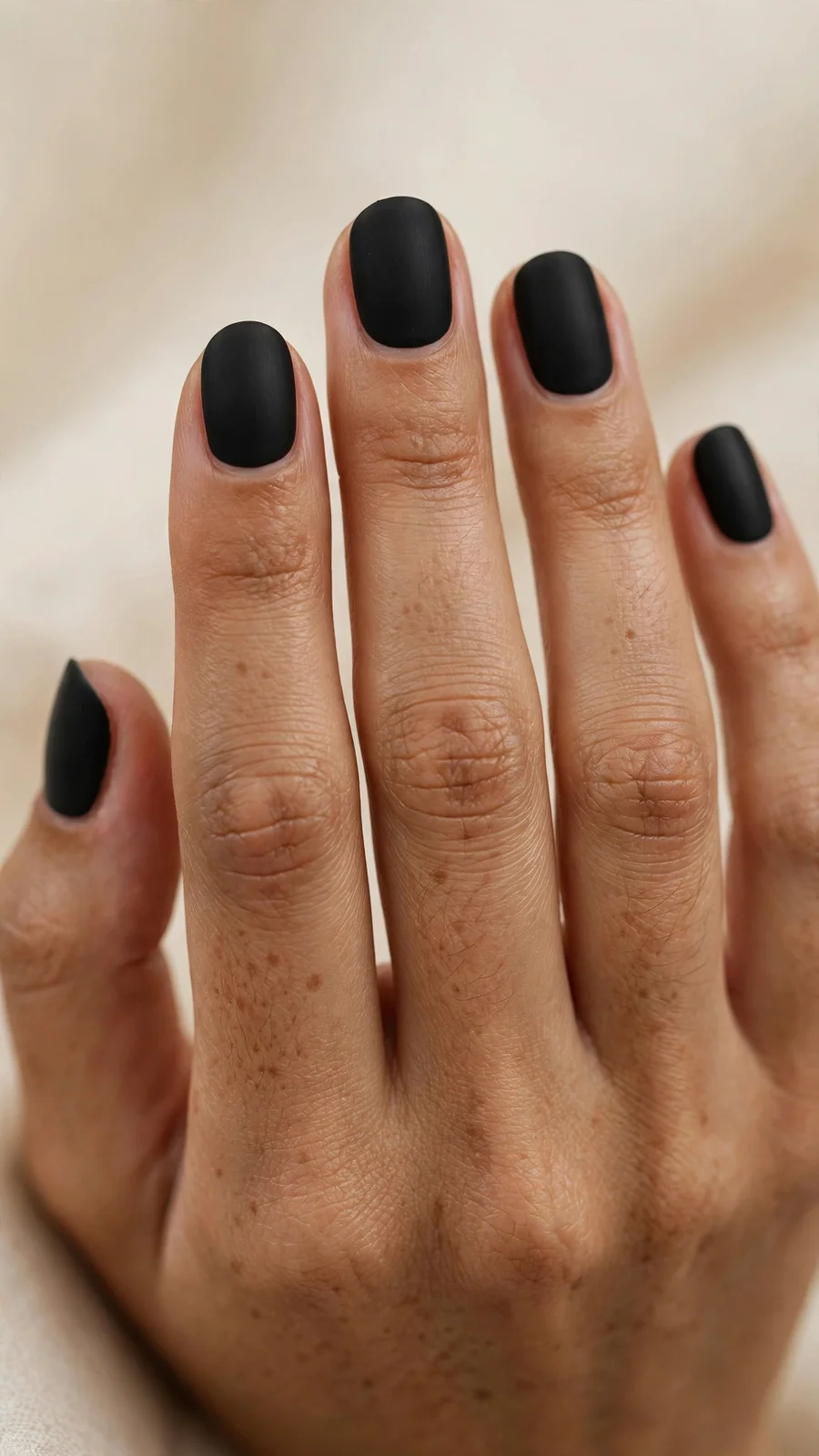 Minimalist matte black nails on oval nails