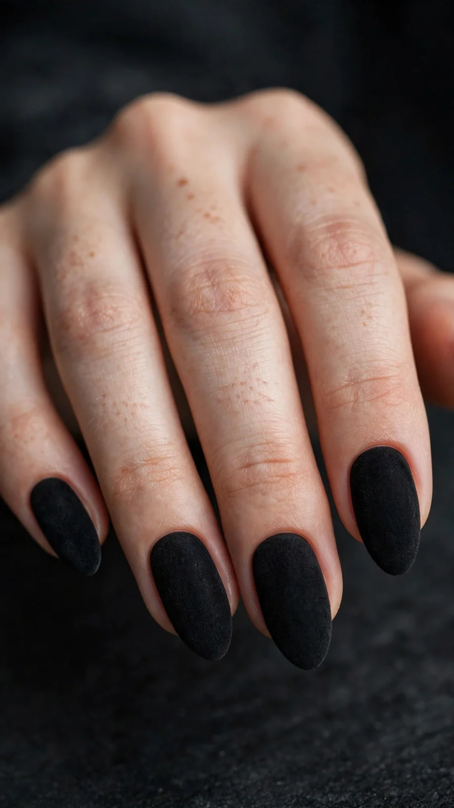 Matte black velvet-effect nails