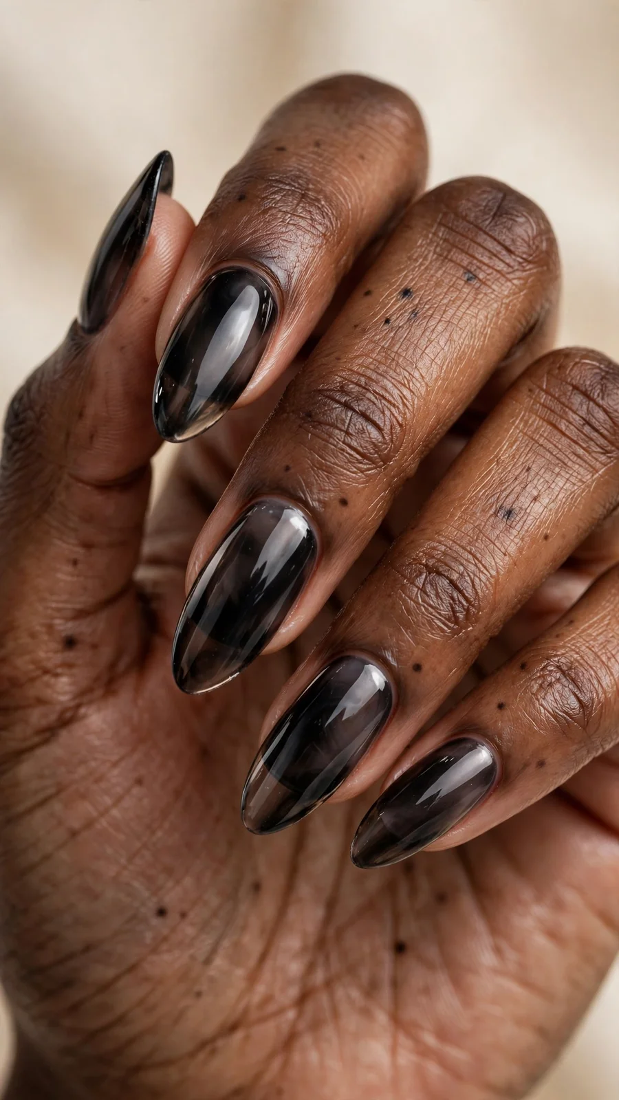 Black glass nails with translucent shine