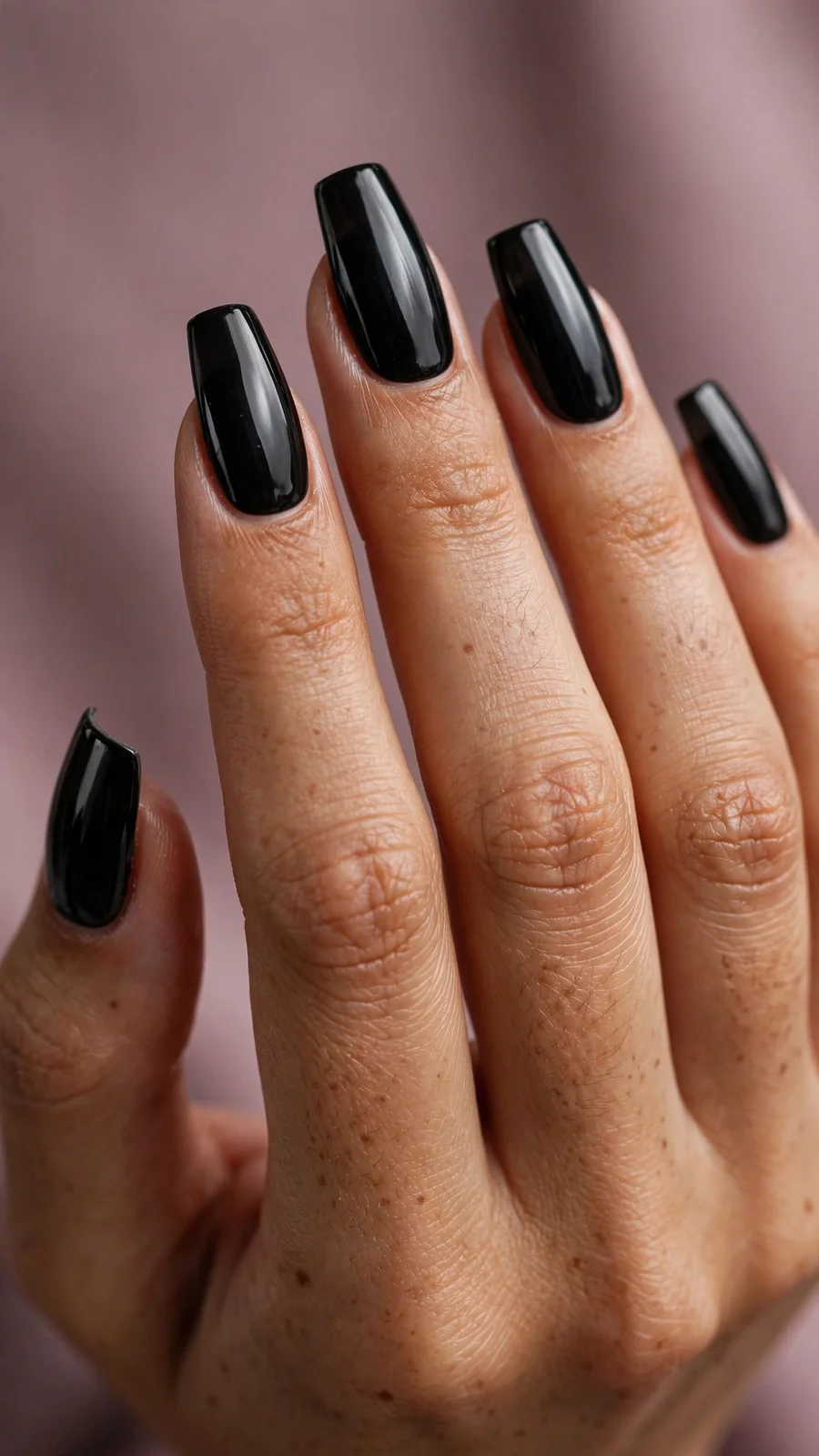 Glossy black ballerina nails