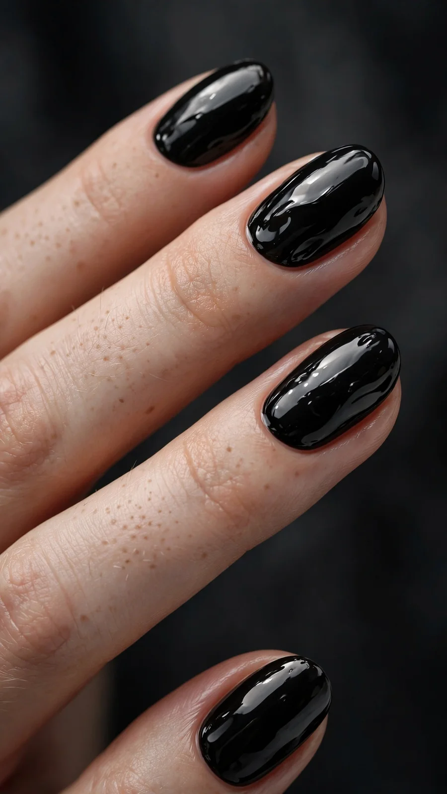 Wet-look glossy black oval nails