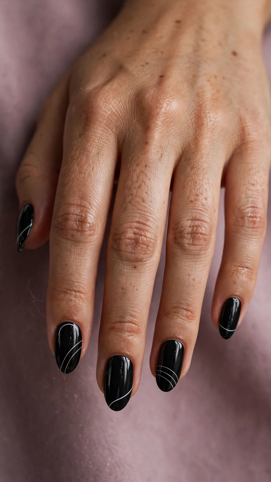 Black nails with white minimalist line art