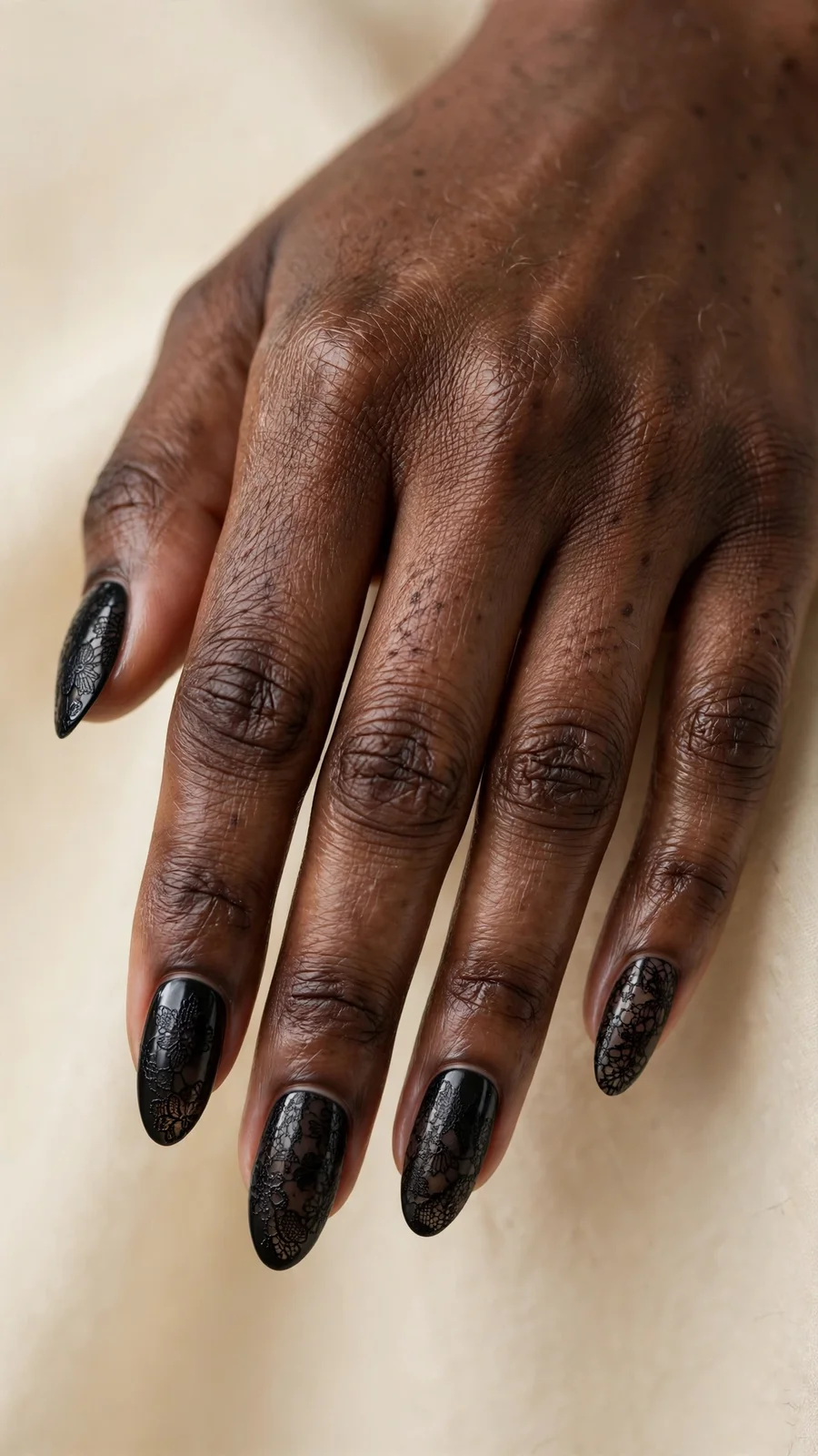Black lace-pattern nails