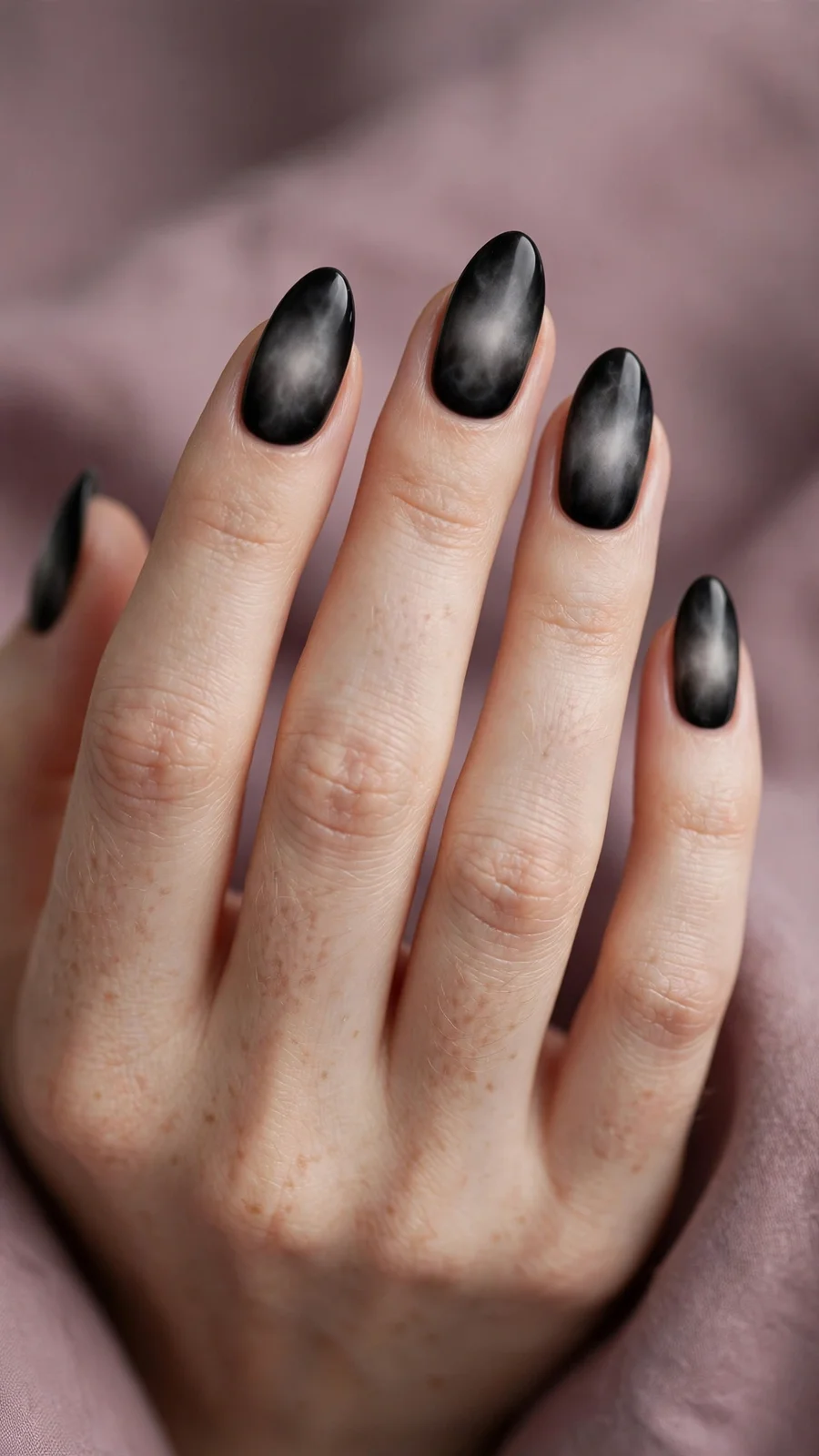 Black aura nails with smoky grey center