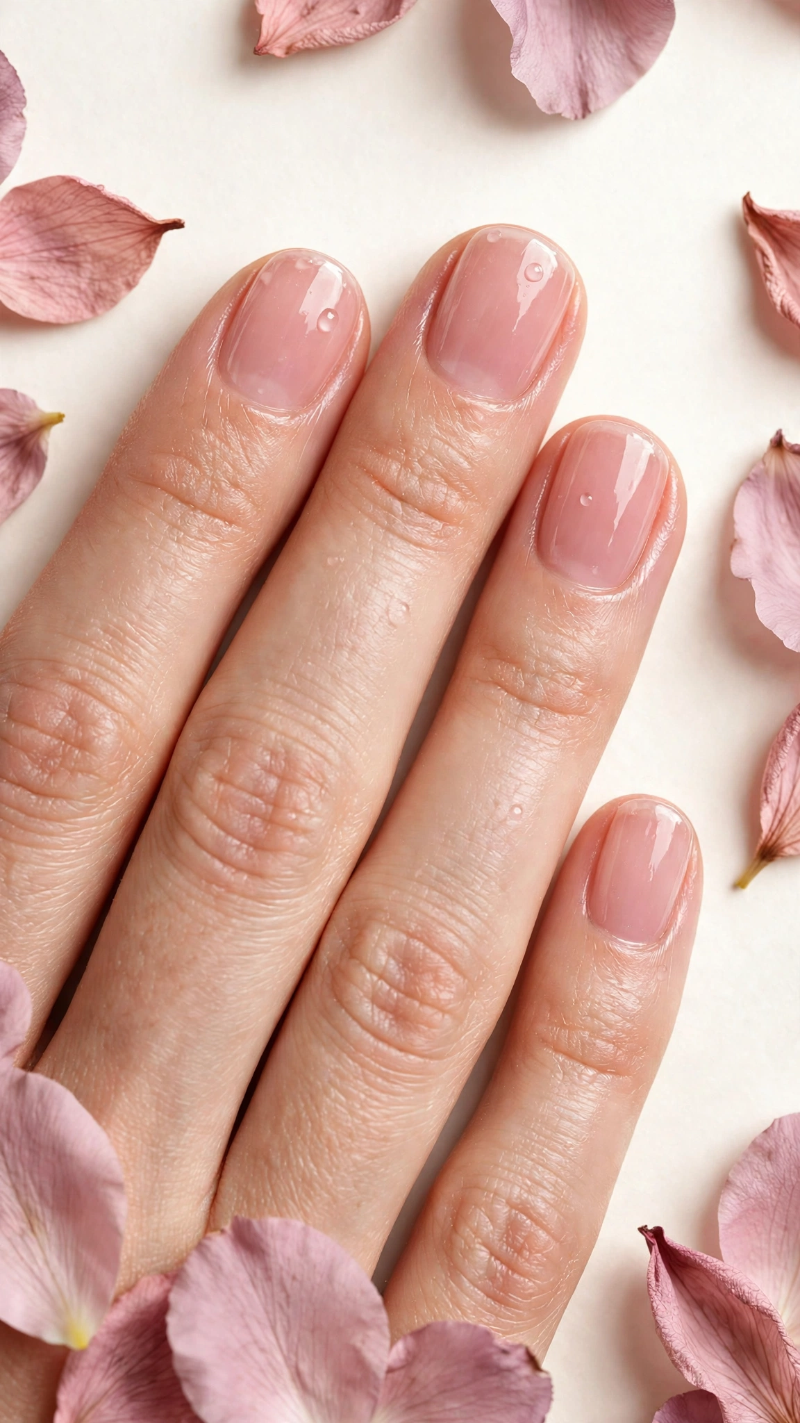 Soft blush pink jelly translucent manicure on short nails