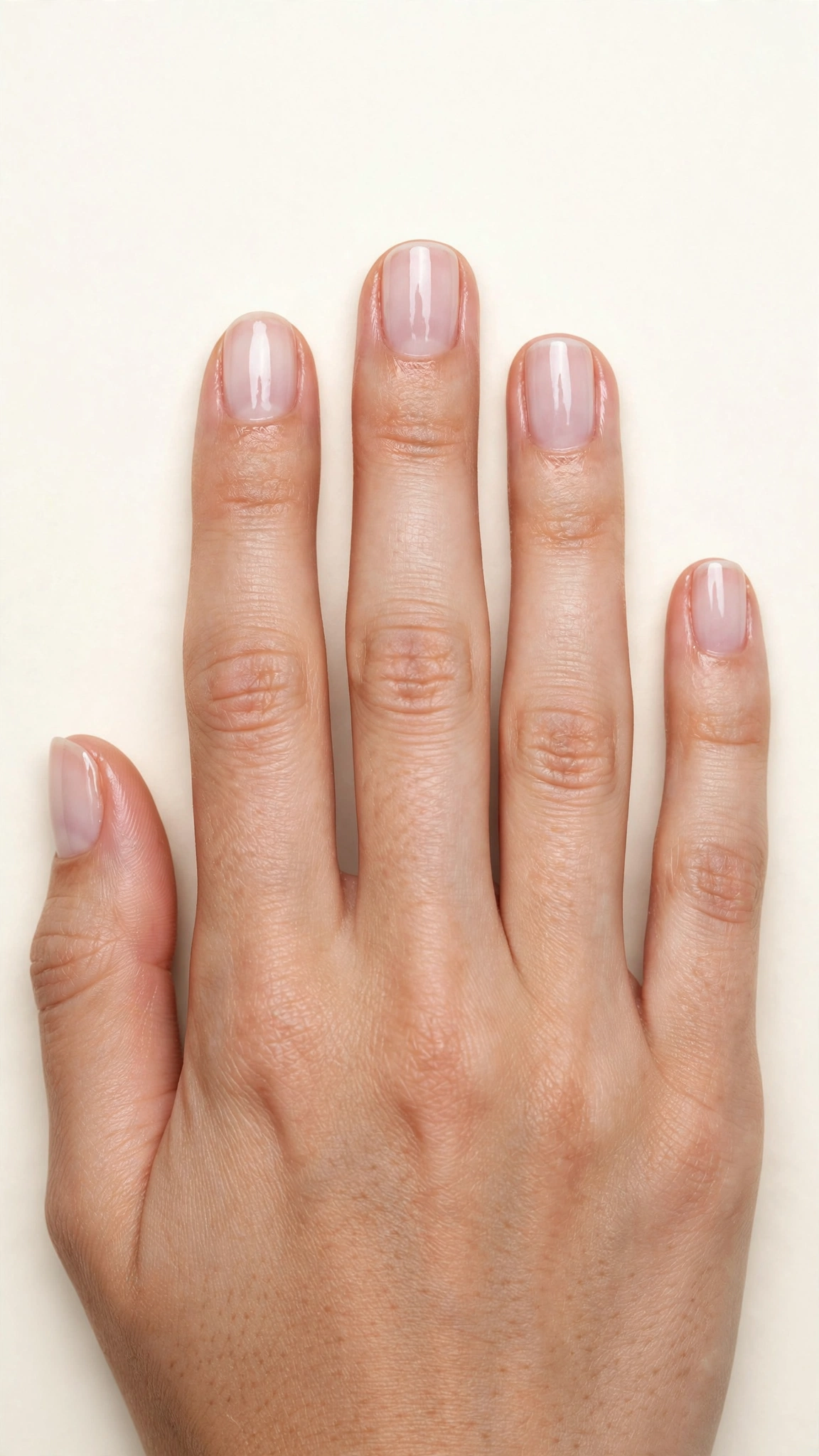 Ultra-sheer soap nails with wet-look gloss on short natural nails
