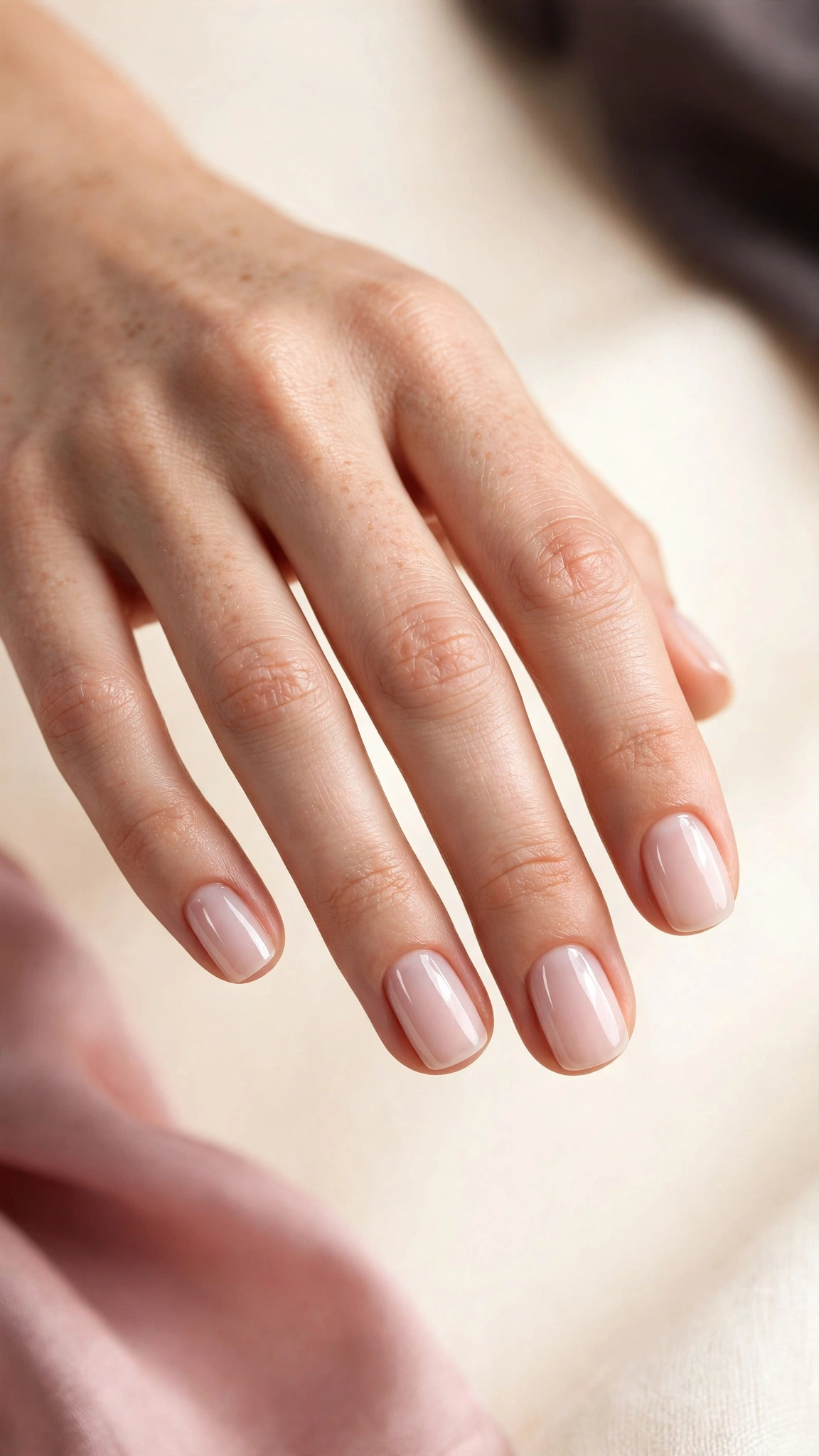 Soap nails clean girl manicure, ultra-sheer pinkish white with wet-look gloss