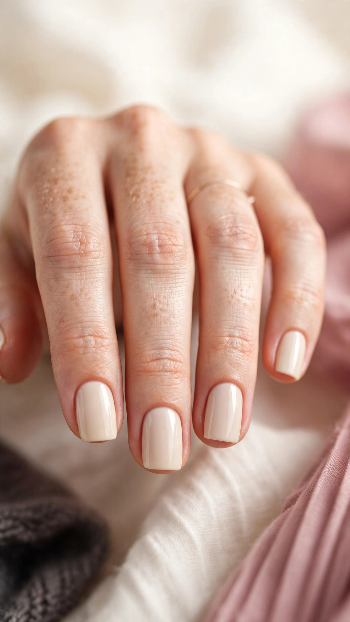 Soft beige latte clean girl nails with a creamy opaque neutral finish