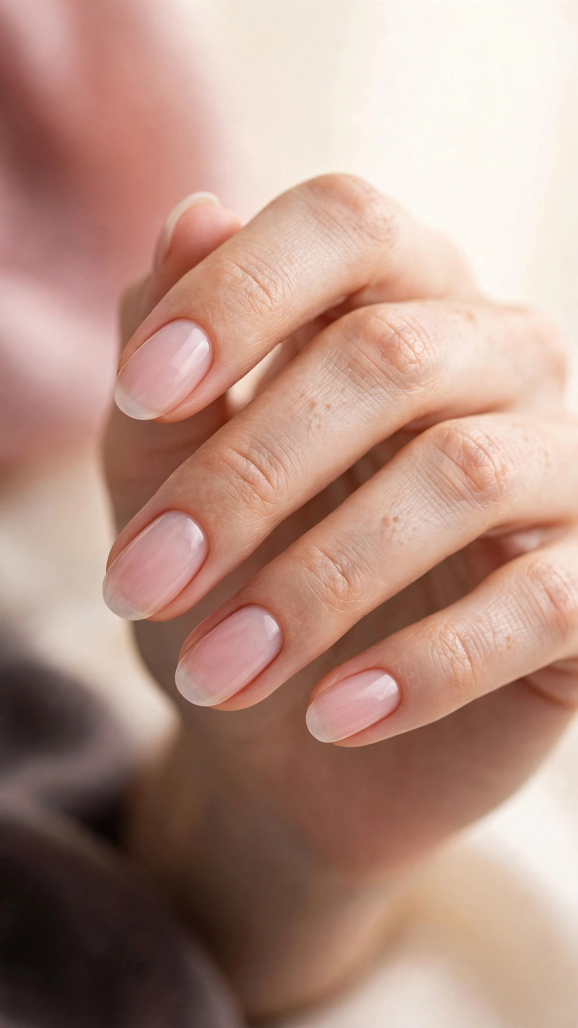 Sheer rose milk clean girl nails, milky translucent pink