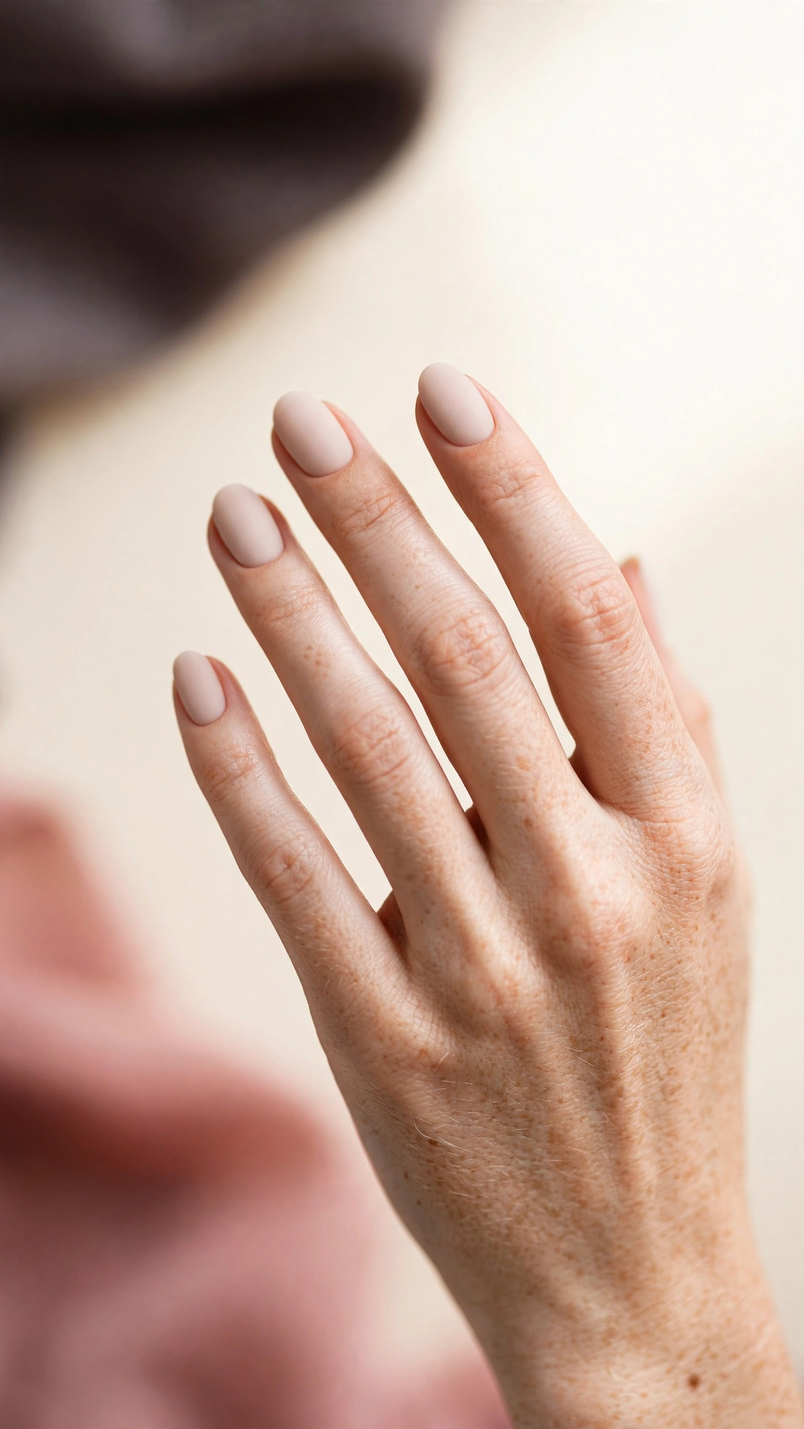 Satin nude clean girl nails with a velvety matte finish
