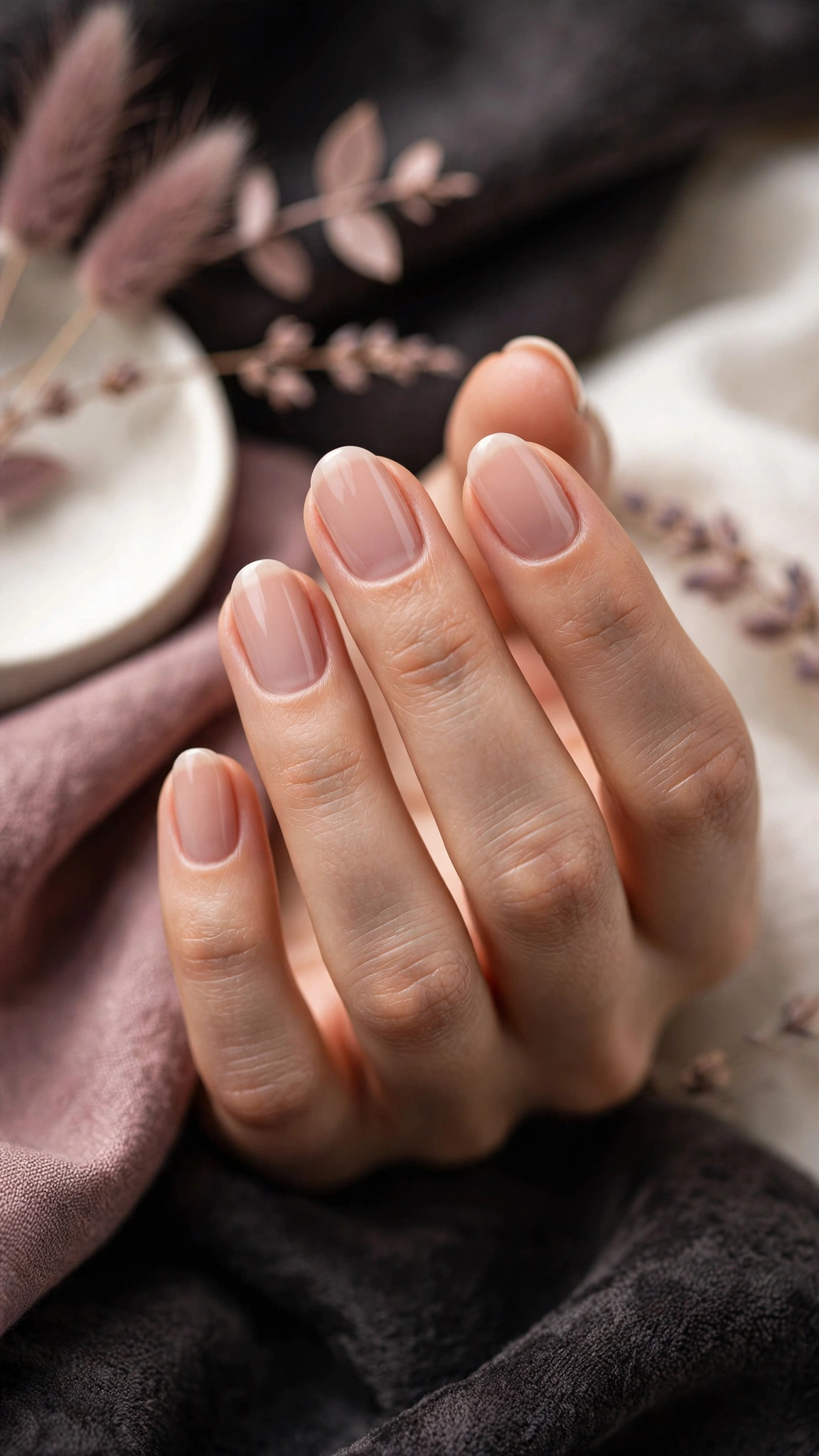 Dise&ntilde;o de u&ntilde;as nude elegante en tono beige rosado