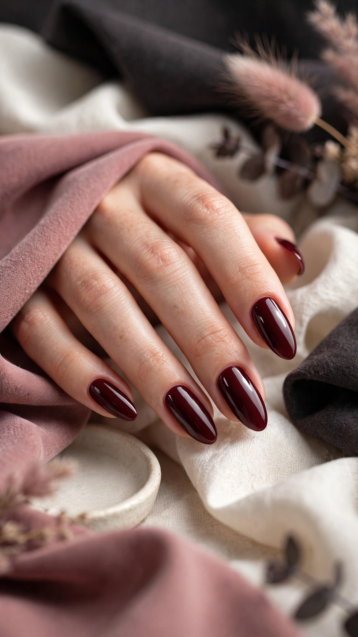 Dise&ntilde;o de u&ntilde;as color burdeos profundo vino tinto