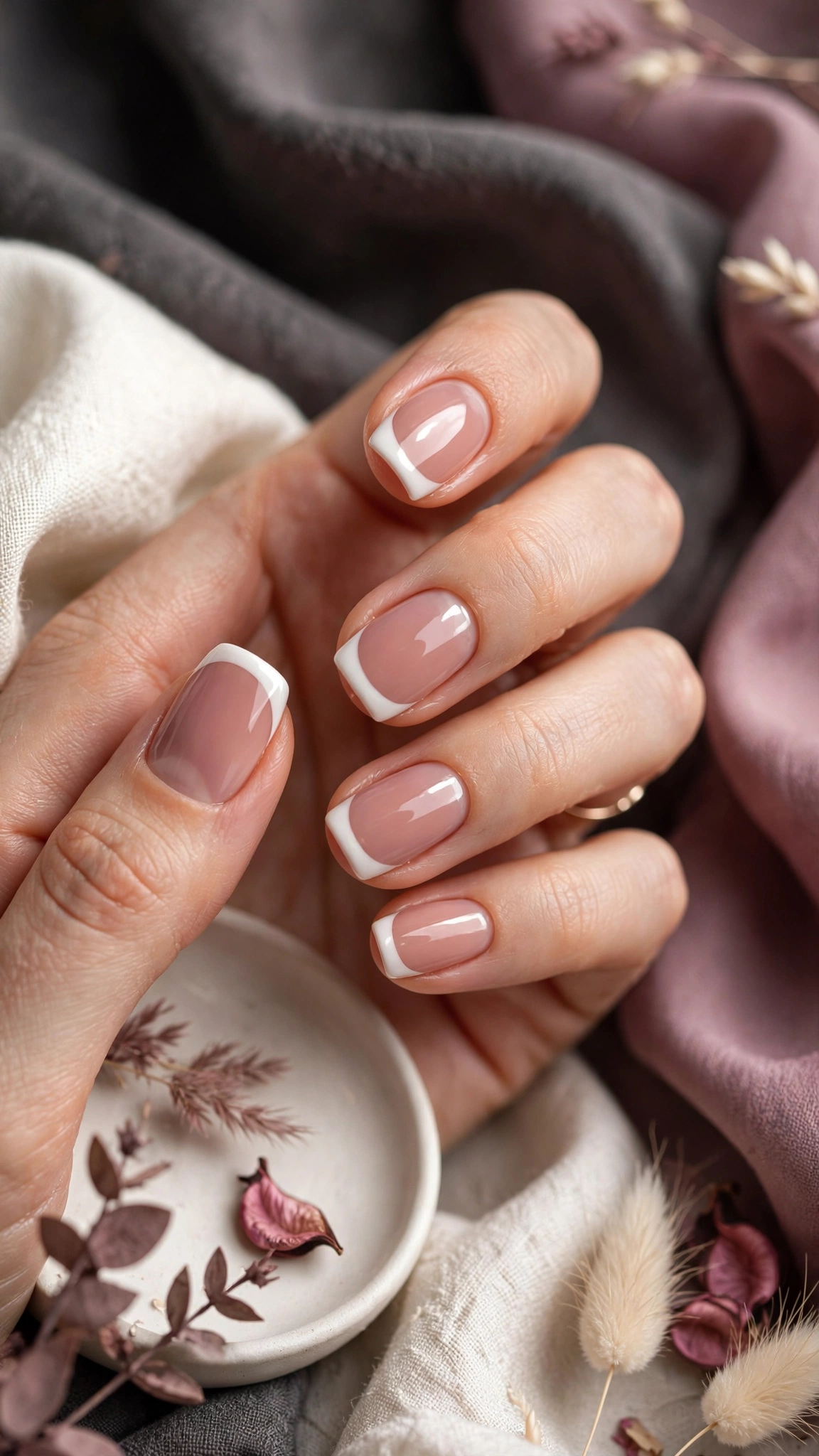 Manicura francesa cl&aacute;sica con punta blanca