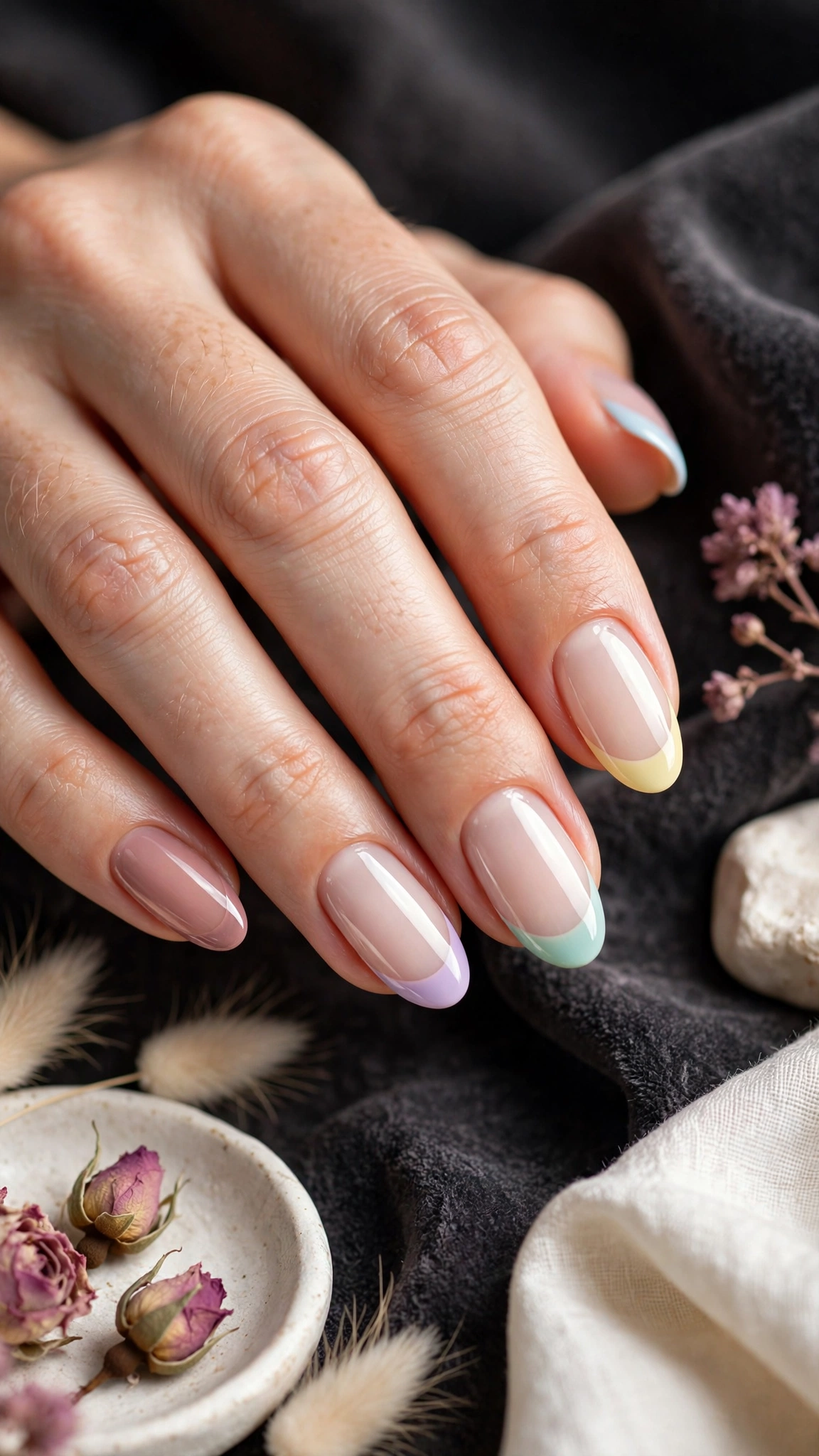 Francesa de colores con puntas en tonos pastel
