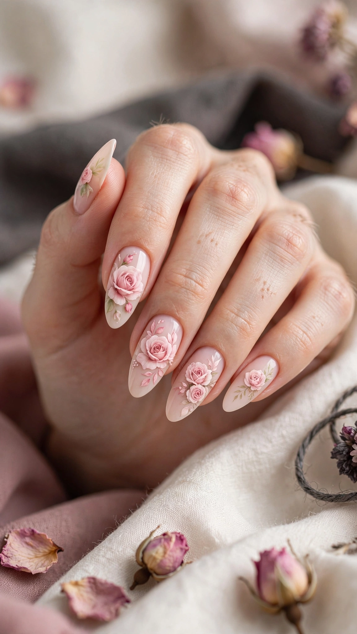 Dise&ntilde;o de u&ntilde;as con rosas rom&aacute;nticas en tonos rosados