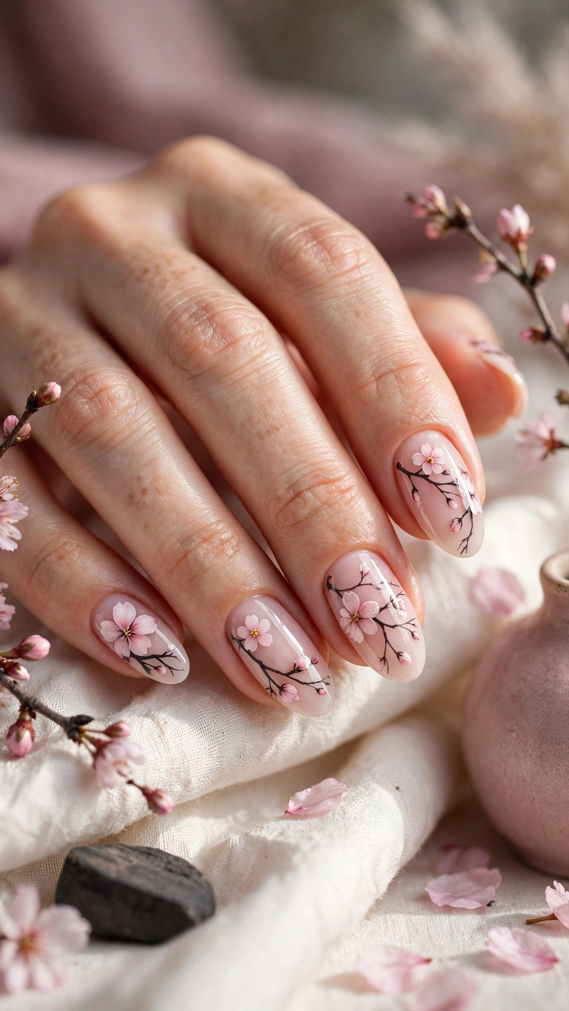 Dise&ntilde;o de u&ntilde;as con flor de cerezo japonesa sakura