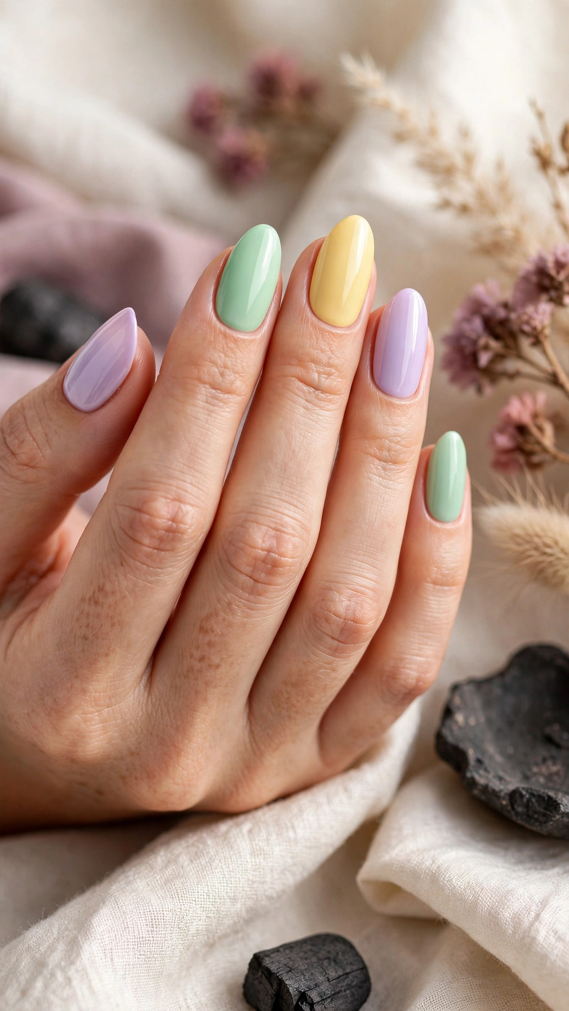 Dise&ntilde;o de u&ntilde;as en tonos pastel de primavera variados