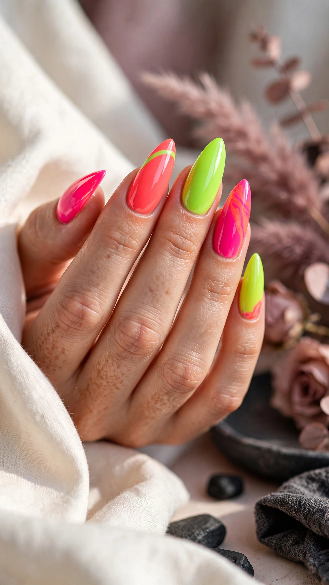Dise&ntilde;o de u&ntilde;as ne&oacute;n vibrante de verano