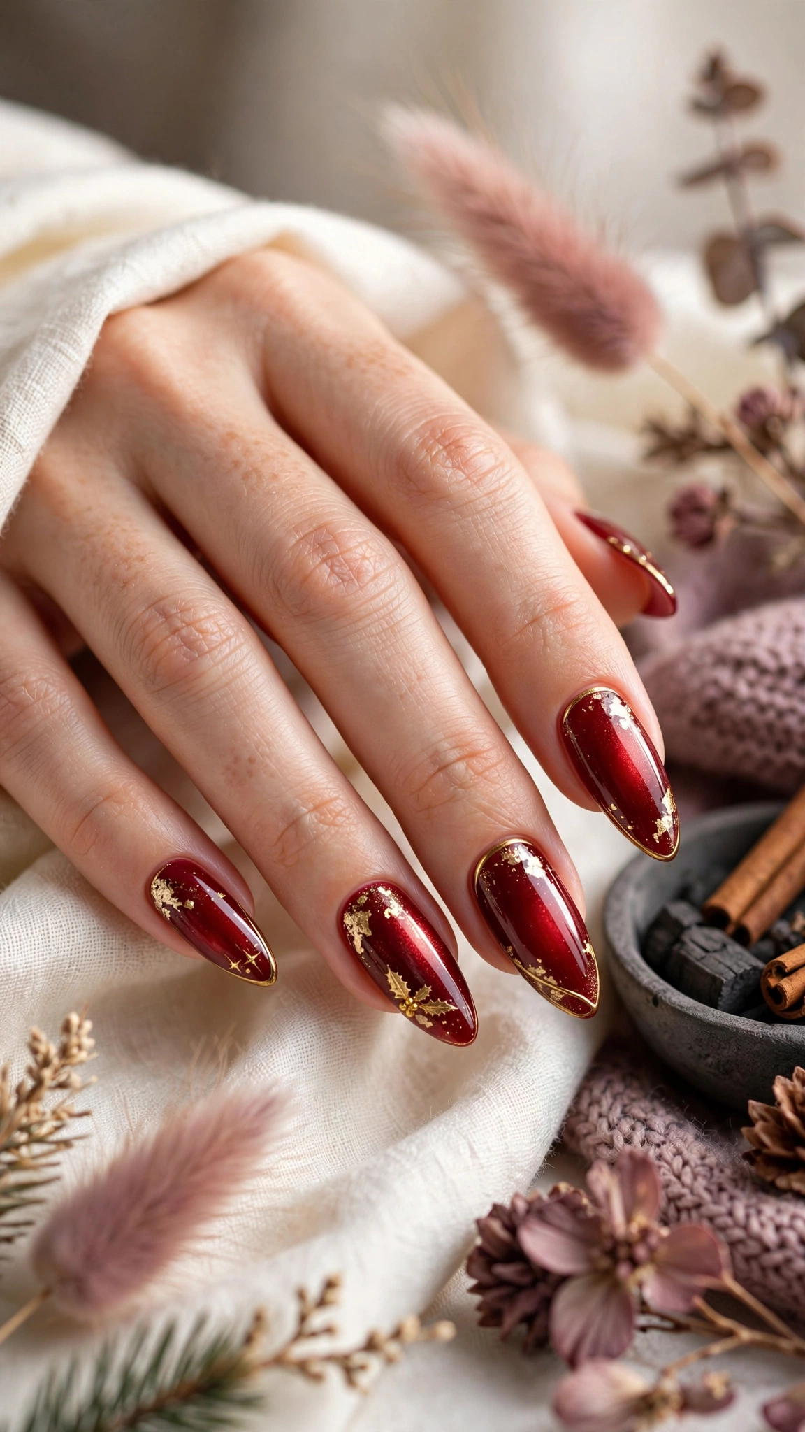 Dise&ntilde;o de u&ntilde;as festivo de invierno con copos de nieve