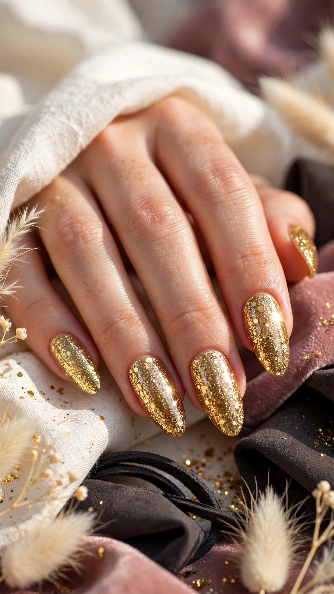Dise&ntilde;o de u&ntilde;as para fiestas con glitter y brillo