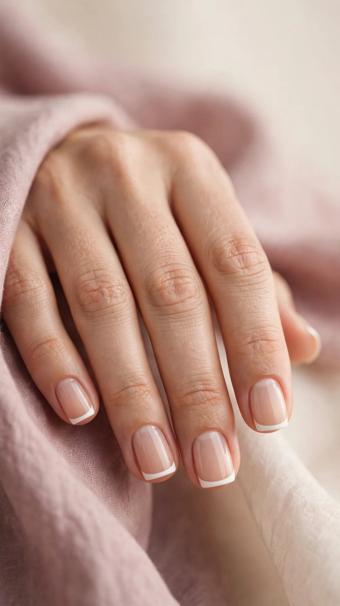 Manicura francesa cl&aacute;sica en u&ntilde;as cortas cuadradas