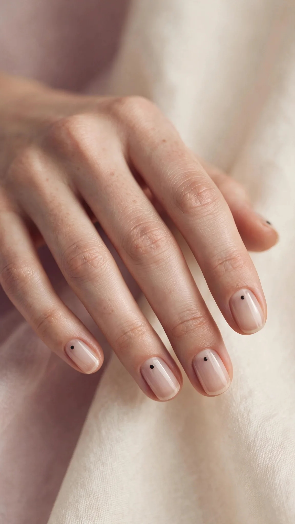 Punto minimalista negro en u&ntilde;as cortas nude