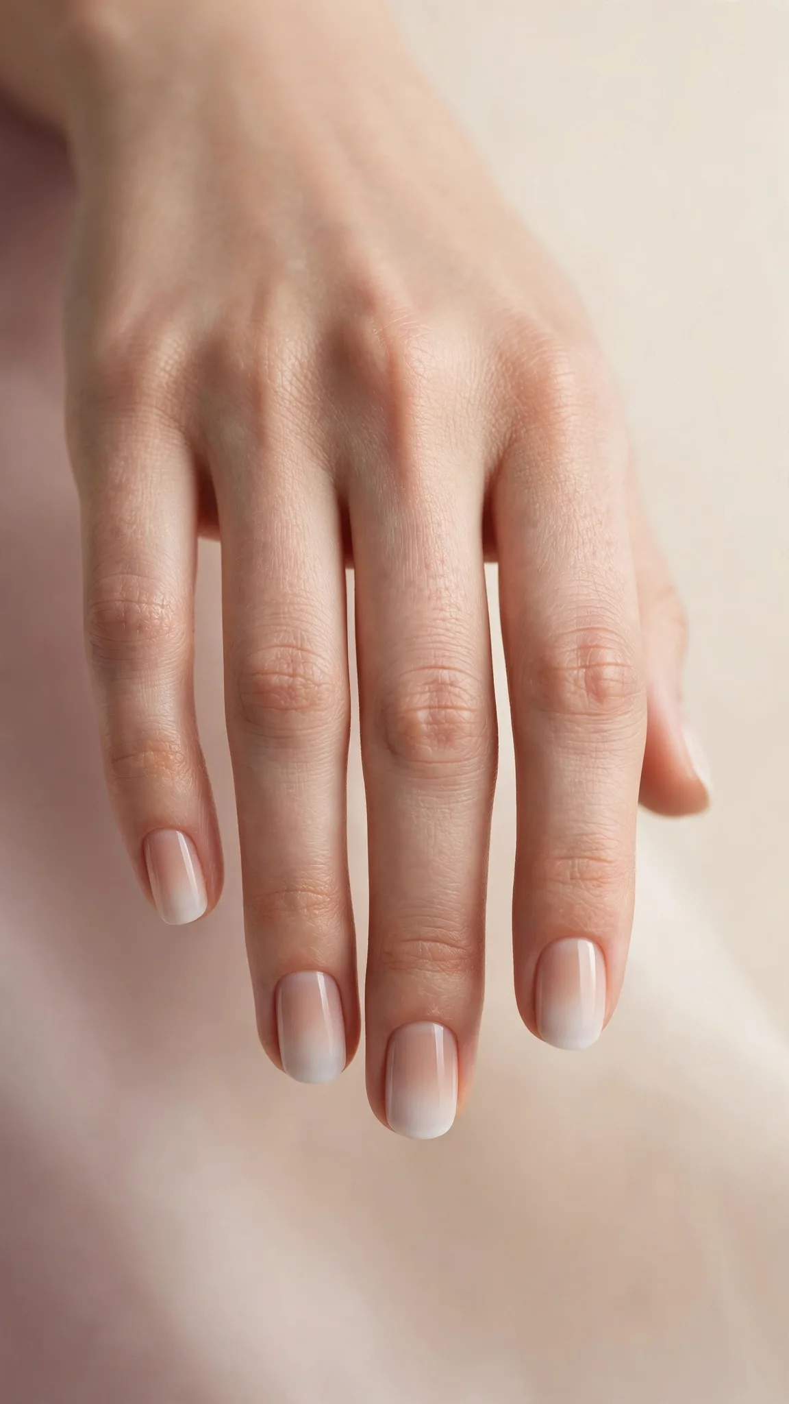 Ombr&eacute; vertical de nude a blanco en u&ntilde;as cortas