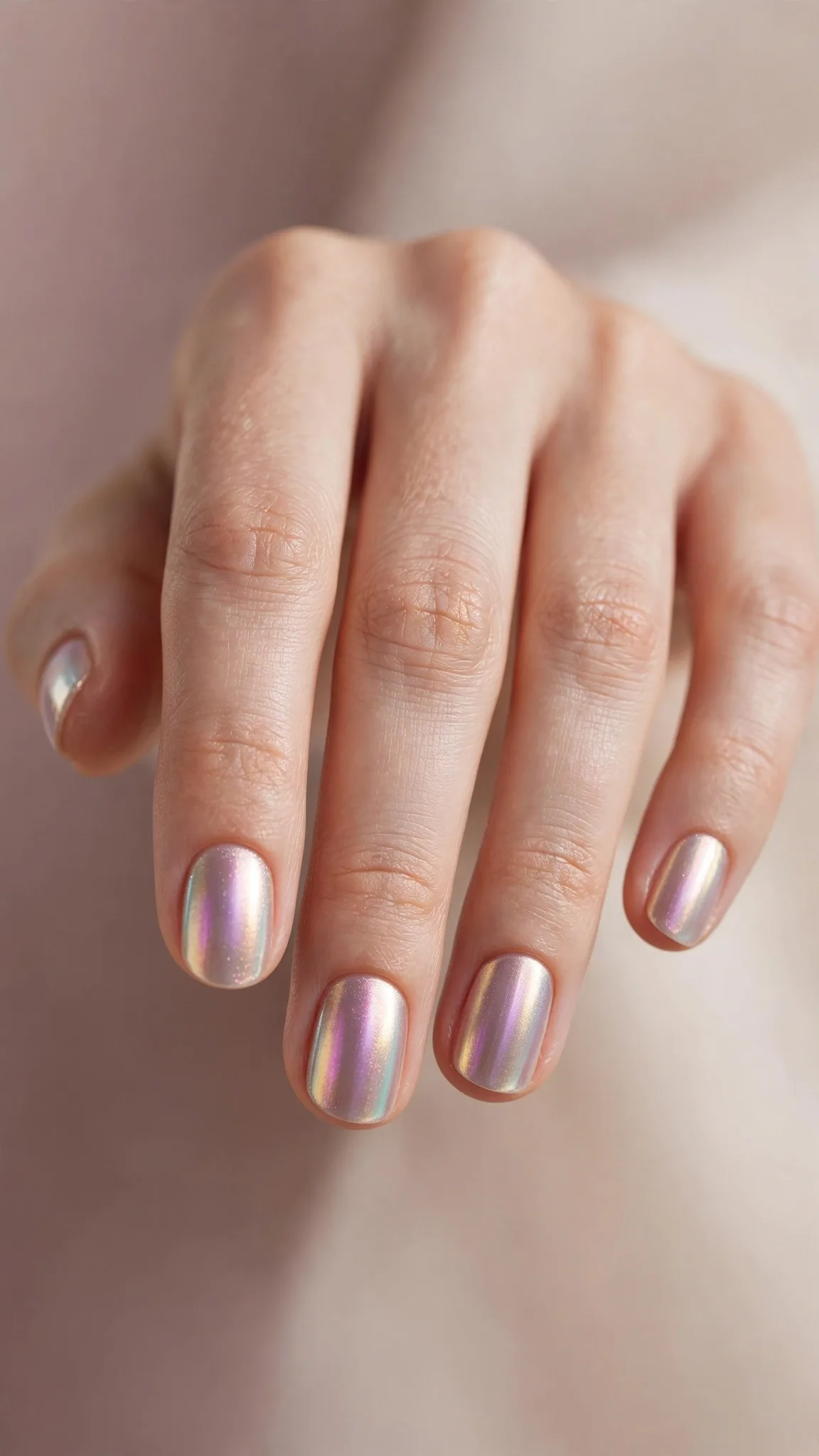 Acabado cromado perlado en u&ntilde;as cortas