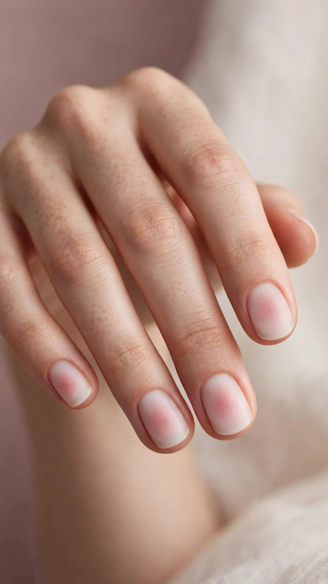 Efecto aura sutil en rosa sobre u&ntilde;as cortas