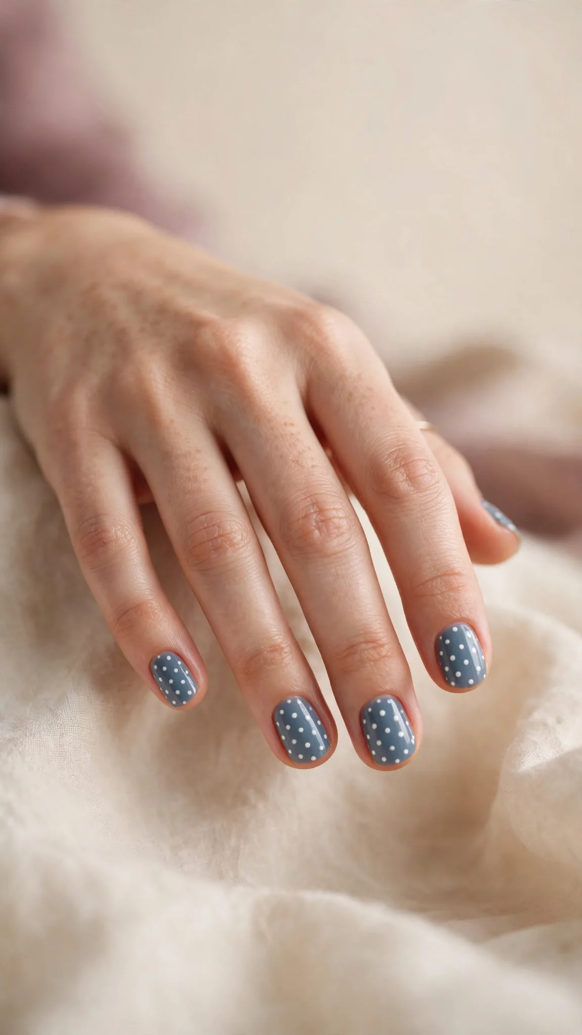 Lunares blancos peque&ntilde;os sobre u&ntilde;as cortas azul empolvado