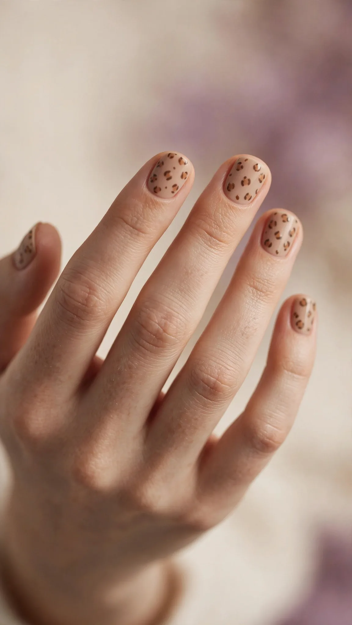 Estampado de leopardo mini sutil en u&ntilde;as cortas nude
